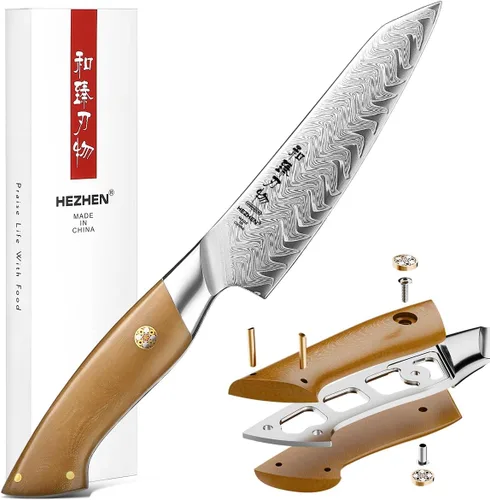 Vista 10 de Cuchillo de chef de Damasco, 8.5 pulgadas, 67 capas de acero de damasco, cuchillo de cocina japonés profesional para chefs y cocina casera, hoja