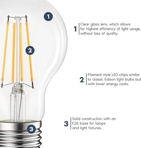 Vista 5 de LUXRITE Bombillas LED vintage A19 equivalente a 60 W, blanco cálido de 2700 K, regulable, 800 lúmenes, bombilla LED Edison estándar de 8 W