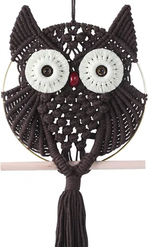 Vista 16 de MVSUTA Owl Burgundy Cotton Handmade Macrame Wall Hanging Tapestry Home Decor Art and Red Craft Wonderful Decoration Woven Boho Ornament for Office
