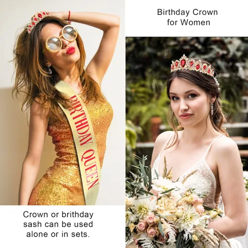 Vista 6 de Didder Queen Sash & Crown - Tiara de cumpleaños para mujer, banda para mujer, Diamante falso