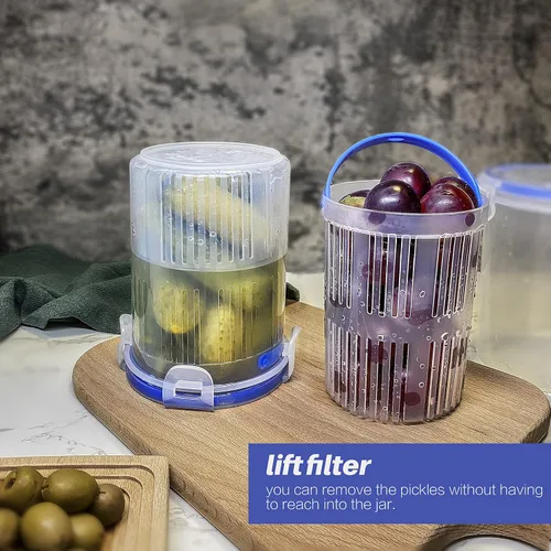 Vista 6 de KIKINIKO Tarro de Encurtidos 24 oz con colador, contenedor de almacenamiento de encurtidos con elevador, adecuado para encurtir pequeños tarros