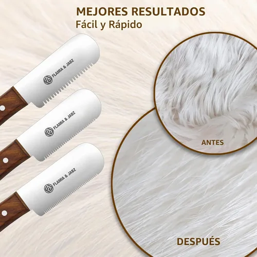 Vista 3 de FLAMIA & JABZ Cuchillo profesional para pelar a mano para el aseo de perros, herramienta para recortar, mango de madera Meranti rojo agarre