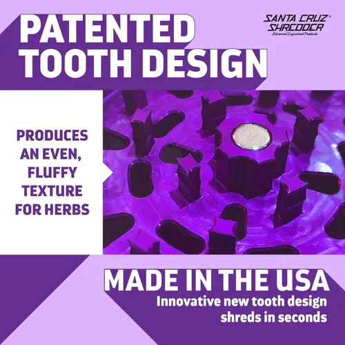 Vista 6 de Santa Cruz Shredder Molinillo de hierbas de metal con parte superior moleteada para un agarre más fuerte, 2 piezas de 2.2 pulgadas (morado)