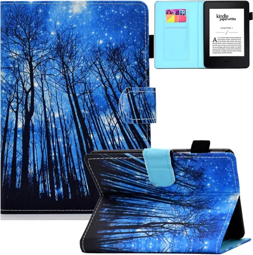 Vista 13 de Funda para Kindle Paperwhite, de piel sintética, con ranuras para tarjetas, con tapa de apagado y encendido automático para Yaxa Kindle Paperwhite