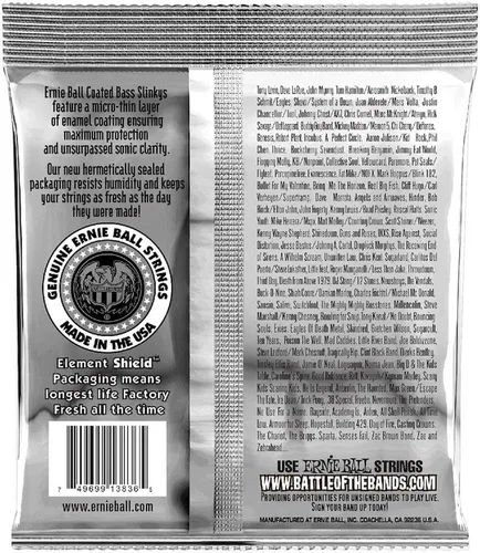 Vista 2 de Ernie Ball Cuerdas de guitarra bajo con revestimiento regular Slinky de 5 cuerdas, calibre 45-130 (P03836)