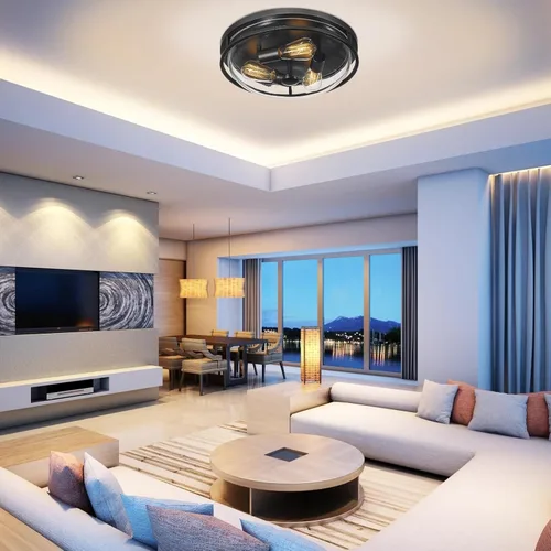 Vista 5 de Lámpara de techo de montaje empotrado de 16 pulgadas con pantalla de vidrio transparente, 3 luces para interiores y exteriores, luces de montaje