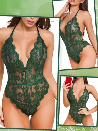 Vista 2 de Neglillé de encaje para mujer, lencería sexi para Navidad Día de San Valentín, lencería erótica