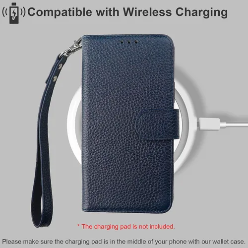 Vista 7 de Bocasal Funda de piel auténtica tipo cartera para iPhone 11, carga inalámbrica, bloqueo RFID, soporte para tarjetas de crédito, función atril, funda