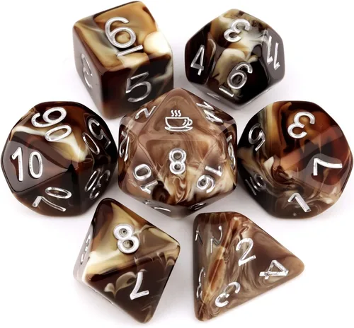 Vista 11 de Haxtec DND Conjunto de Dados 7 Piezas Conjunto de Dados de Resina Negro con Inclusión de Mylar Iridiscente Dados Poliédricos D&D