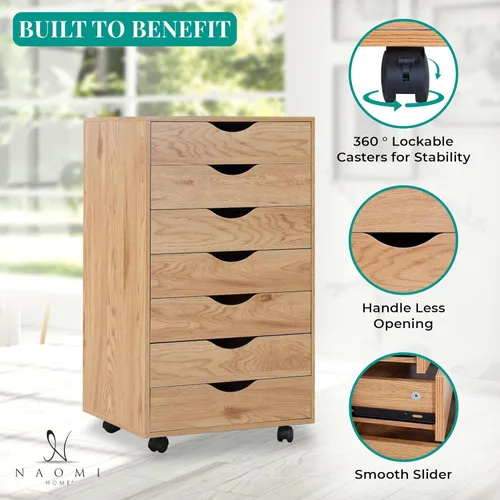 Vista 73 de Naomi Home Cómoda de 5 cajones para dormitorio, alta y elegante, con ruedas y estantes de almacenamiento, pequeña para guardarropa, para maquillaje