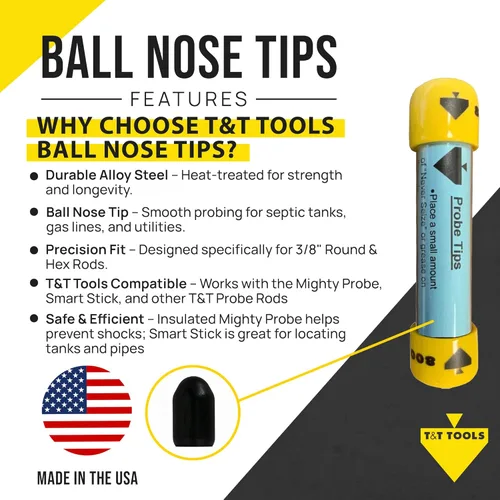 Vista 2 de T&T Tools Puntas de repuesto estándar para varillas de sonda de suelo de 3/8 pulgadas – Compatible con Smart Stick y Mighty Probe – Ideal