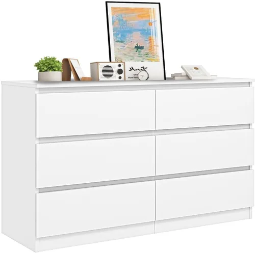 Vista 10 de VERYKE Cómoda negra de 6 cajones para dormitorio, cómoda con diseño sin asas para armario, mueble de almacenamiento moderno de madera para dormitorio