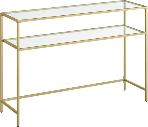 Vista 10 de VASAGLE ULGT025B01 - Mesa de sofá de 39.4 pulgadas, mesa de entrada moderna, mesa de vidrio templado, marco de metal, 2 estantes, pies ajustables