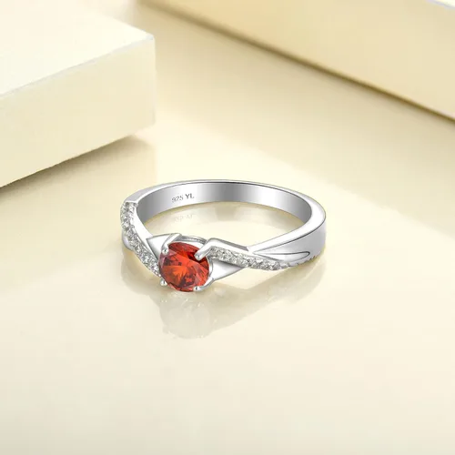 Vista 5 de YL Anillo de compromiso de plata de ley 925 de 0.197in, circonita cúbica 3A, anillo infinito para mujer, Metal, Granate