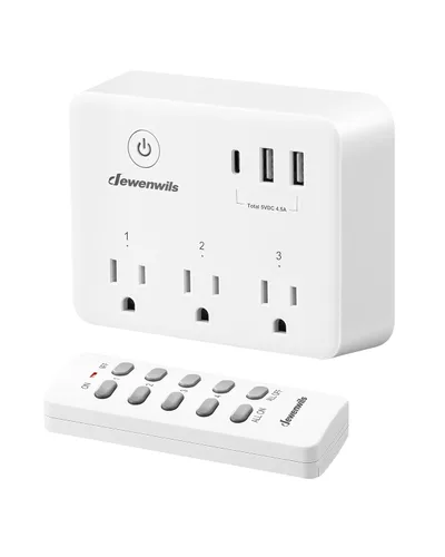 Vista 8 de DEWENWILS - Toma de corriente con control remoto inalámbrico para decoración navideña, 125 V, 15 A, 1875 W, con salida USB-A+C y CA, rango