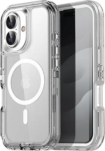 AICase Funda transparente compatible con MagSafe 3 en 1, resistente protección contra caídas, cuerpo completo, a prueba de golpes y polvo, 3 capas,