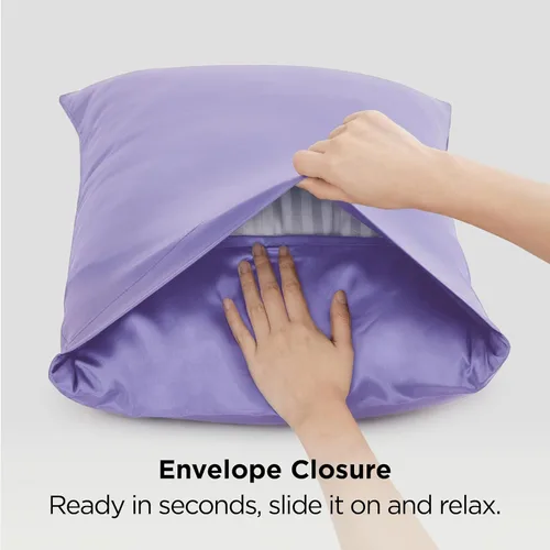 Vista 99 de Bedsure - Juego de fundas de almohada de satén tamaño king, 2 unidades - Fundas de almohada gris plateado para cabello y piel con cierre de sobre