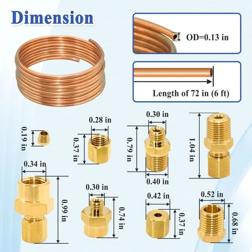 Vista 2 de Kit de tubos de manómetro de aceite de 72 pulgadas, juego de tubo de cobre y piezas roscadas, ajuste universal
