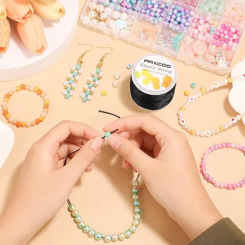 Vista 5 de PAXCOO 1.4 MM de cuerda elástica para pulseras, cuerda mágica elástica para pulseras de la amistad, collares, cuentas de arcilla, cuentas de pony