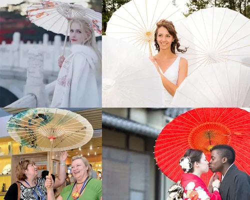 Vista 6 de TFLBANGEL 33 Rainproof Windproof Handmade Chinese Oiled Paper Umbrella Parasol Classical Painting Dancing Props Retractable Plum Blossom Umbrella