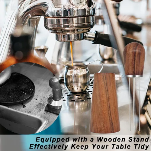 Vista 6 de WDT Tool - Agitador de café expreso, accesorios profesionales para distribución de espresso, herramienta distribuidora de café con soporte de madera