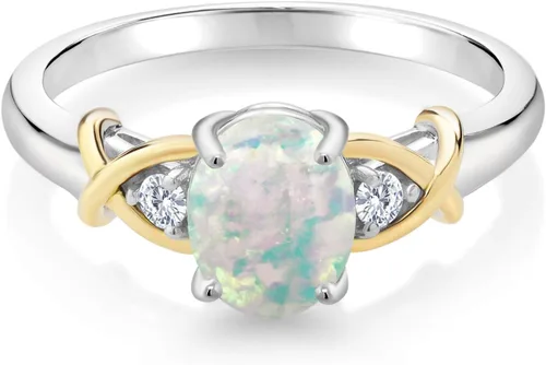Vista 3 de Gem Stone King Anillo de compromiso de 3 piedras para mujer Oro amarillo de 10 quilates y plata 925 Anillo de aniversario de boda cruzado