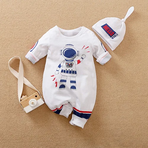 Vista 2 de Ropa de bebé niño de dibujos animados con estampado de astronauta, mameluco, mono, trajes de primavera y otoño