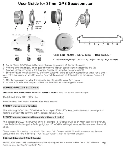 Vista 6 de ELING Velocímetro GPS y odómetro 201 km/h con alarma de exceso de velocidad ajustable para barco, coche, camión, motocicleta, 85 mm