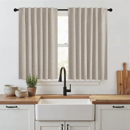 Vista 37 de RYB HOME Cortinas cortas 100% opacas de arpillera, 52 pulgadas de ancho, 45 pulgadas de largo, bloqueo de luz y aislamiento térmico para cocina