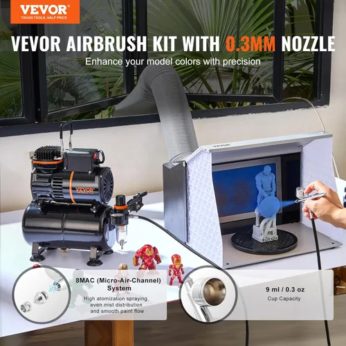 Vista 2 de VEVOR Kit de aerógrafo, juego de set de aerógrafo con tanque de almacenamiento de aire de 3.5L, sistema compresor de tanque de aire de doble