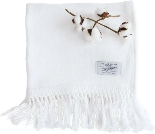 Vista 10 de Red Land Cotton Manta de algodón natural 100 % transpirable, hecha en Estados Unidos, ligera, lavable a máquina, comodidad totalmente americana