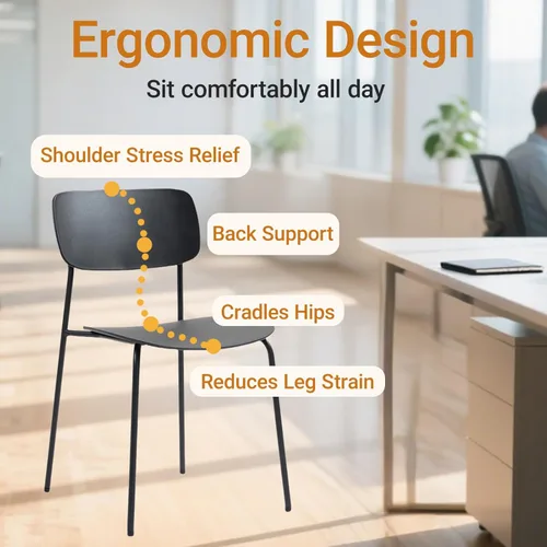 Vista 5 de Sidanli Juego de 4 sillas apilables, sillas de sala de espera con patas de metal y asiento ergonómico de plástico, sillas de oficina apilables