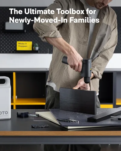 Vista 2 de HOTO Kit de herramientas para el hogar de 25 piezas con taladro sin escobillas de 16V, pantalla inteligente, par de 50 N·m, 32 ajustes de par, carga