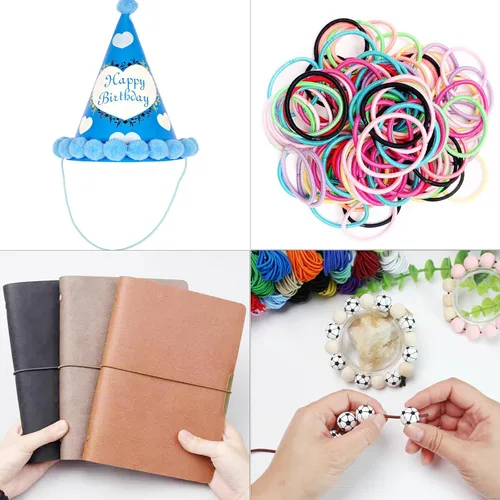 Vista 5 de Surtido de 12 rollos de cuerda elástica de colores de 0.079 in, 300 pies, cuerda elástica redonda con cuentas pequeñas para poni, cuentas