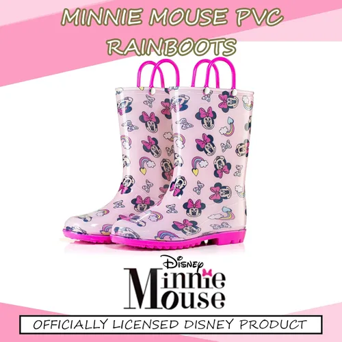 Vista 2 de Disney Minnie Mouse Girls' Waterproof PVC Rain Boots with Easy-On Handles Toddler & Little Kid Sizes