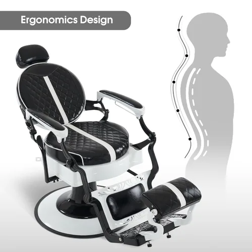 Vista 3 de BarberPub Silla de peluquería vintage de lujo de metal resistente, multiusos, profesional, hidráulica, reclinable, salón de belleza, silla de spa