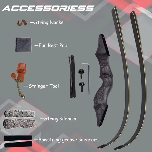 Vista 5 de Topbows - Arco recurvo Takedown de 58 pulgadas, extremidades de bambú, tiro con arco para diestros e zurdos, para caza, tiro al blanco de 25 a 65