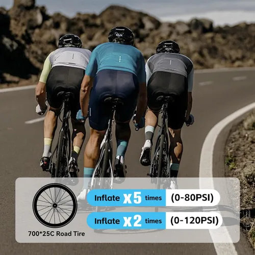 Vista 5 de TOPUMP Tiny Pump Mini bomba de neumáticos para bicicleta con manómetro, bomba de aire eléctrica portátil de 120 PSI, parada automática, batería