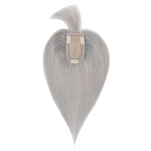 Vista 10 de Elailite Pelucas para mujeres con flequillo, cabello humano real, topper con cabello delgado, 13 cm x 7 cm, base de seda, clip en piezas de cabello