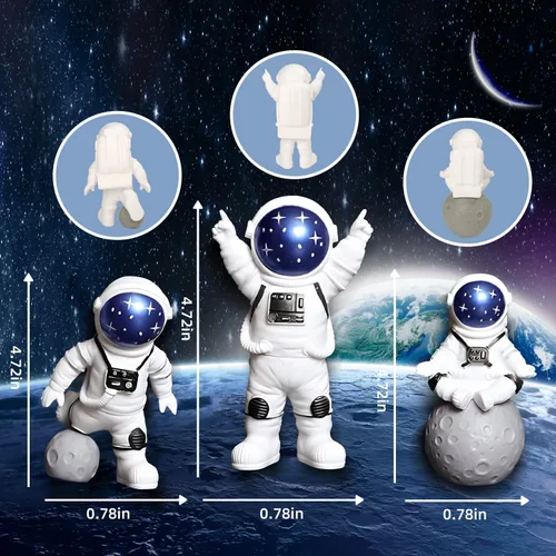 Vista 4 de 32 adornos espaciales para tartas del espacio exterior, figuras de astronauta, planeta, cohete, estrellas y bolas de perlas satélite, adornos