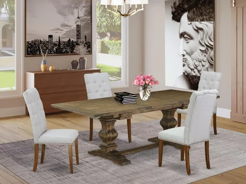 Vista 2 de East West Furniture ALAEL5-78-05 - Juego de mesa de cocina de 5 piezas para 4 personas, incluye una mesa de comedor rectangular con hojas extraíbles