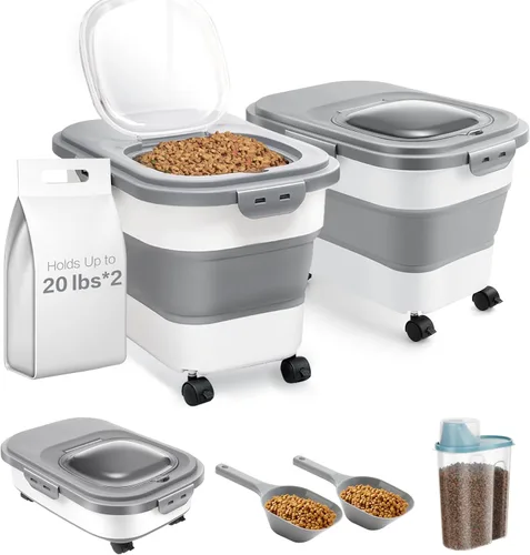 Vista 7 de ANVS Contenedor de Almacenamiento de Comida para Perros de 20 Libras Contenedor Plegable de Comida para Perros con Tapas Herméticas, Ruedas, Cuchara