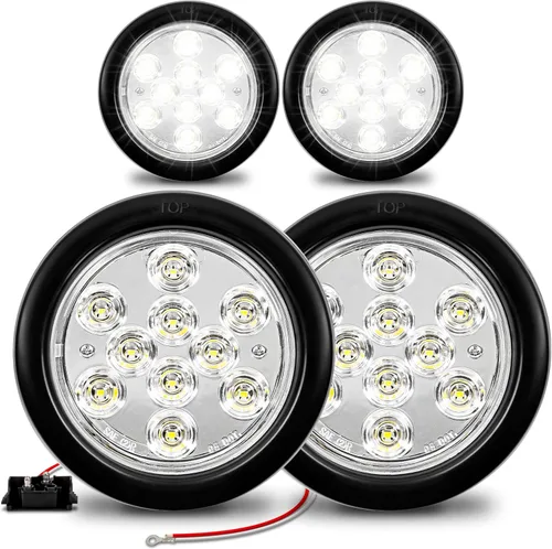 Vista 14 de Luces de LED traseras, de freno, redondas, color rojo, de 4 pulgadas para camiones, casas rodantes, Jeep. – Certificado DOT, anillo de hule