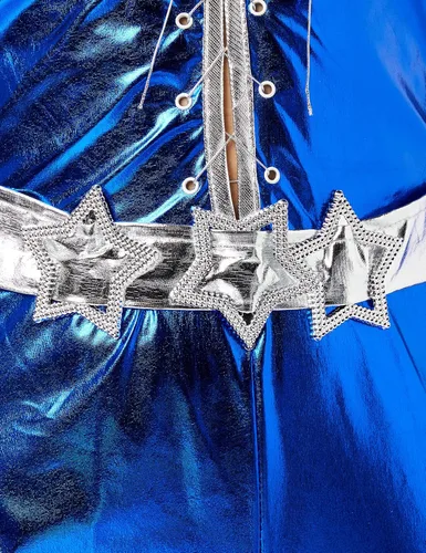 Vista 5 de Smiffys Disfraz de sueño de baile de los años 70 para mujer, Azul Patchwork