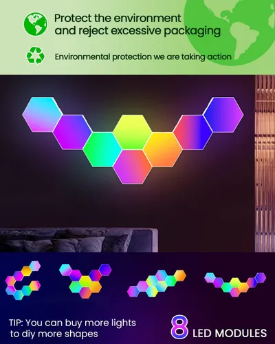 Vista 2 de NIUCOO Paneles de pared con luces LED hexagonales, luces RGB inteligentes para juegos con aplicación y sincronización de música, azulejos