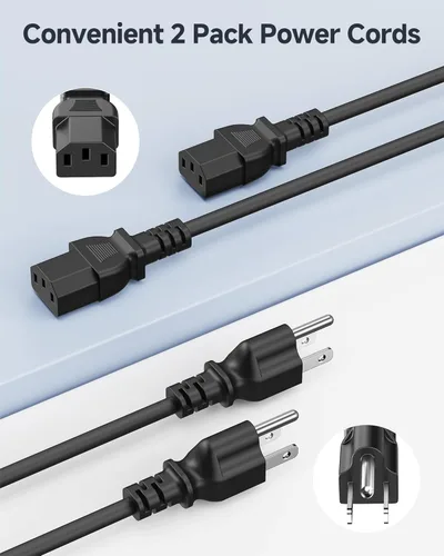 Vista 7 de Cable Matters - Paquete de 2 cables de alimentación cortos para computadora de 16 AWG, 3 clavijas, de 3 pies, repuesto de cable de alimentación