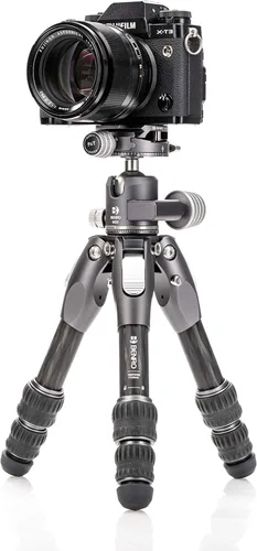 Vista 5 de Benro Tortoise Kit de trípode de viaje de fibra de carbono sin columnas con cabezal de bola de doble cacerola GX25, placa Arca-Suiza, pliegue