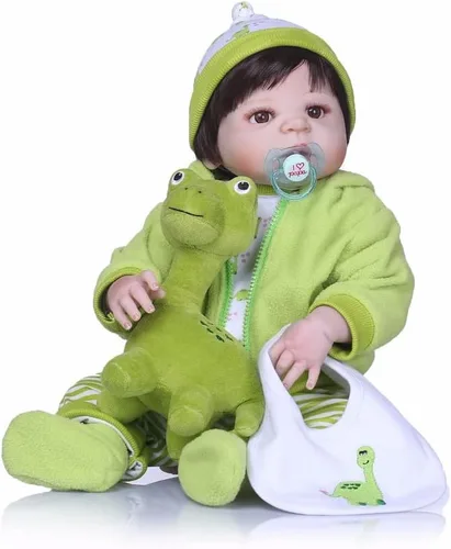 Vista 2 de 6 piezas de ropa de muñeca de bebé Babyfere Reborn de 22 pulgadas, ropa de dinosaurio verde para muñecas recién nacidas de 17-22 pulgadas