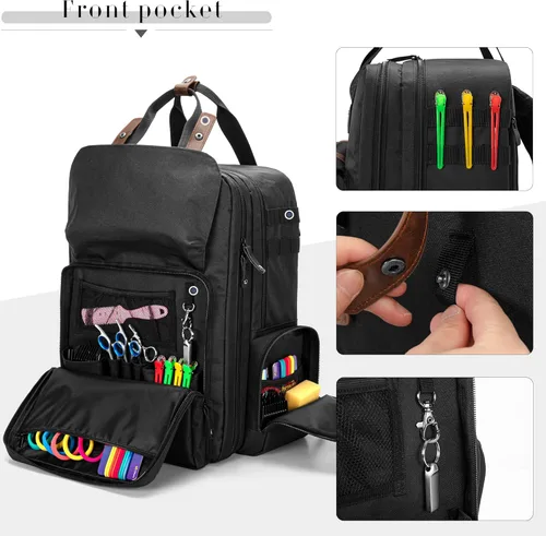 Vista 4 de BAFASO Estuche de Barbero de Gran Capacidad, Bolsa de Peluquería de Viaje que Contiene Varias Herramientas de Corte de Cabello (Solo Bolsa), Negro