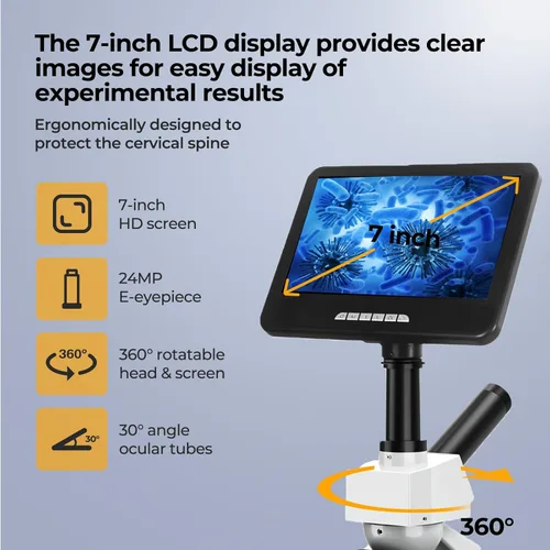 Vista 3 de [Monitor inteligente de 24 MP] Microscopio compuesto de doble visión Vabiooth 40X-2500X con monitor de 7 pulgadas, software gratuito - Captura